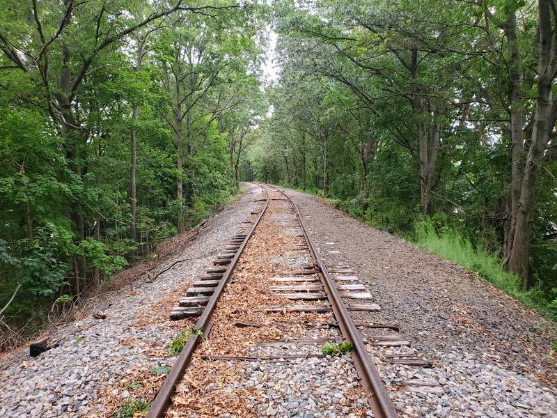 Wrentham Branch tracks in Norwood in July 2021
