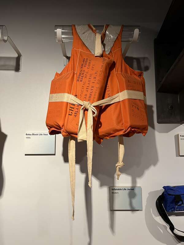 1930s Balsa Block life vest on display at the National Museum of the Great Lakes