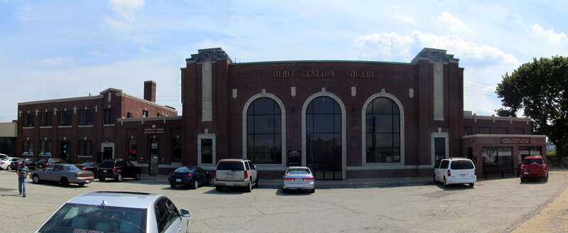 Front view of the 1931 Lawrence station, now a shopping center