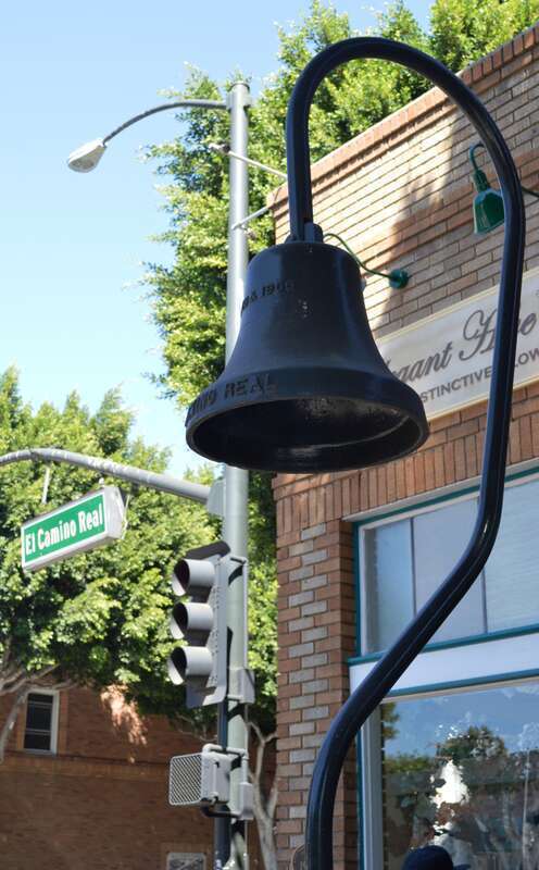 El Camino Real bell on the southeast corner of El Camino Real and Main Street in Old Town Tustin.