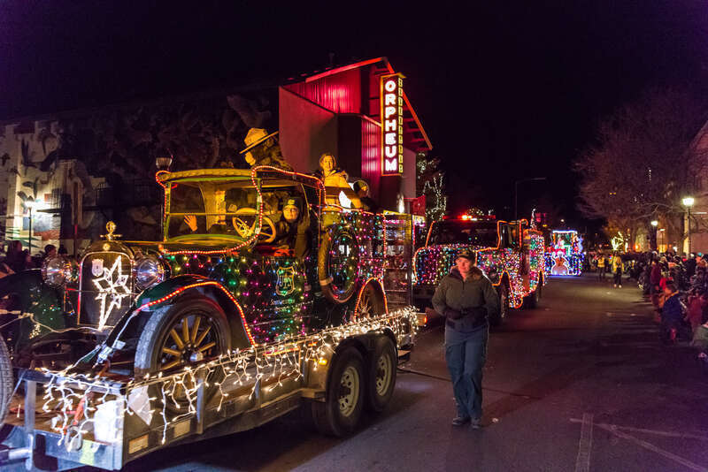 Smokey Bear joined Coconino National Forest employees and family members on our parade float at the Flagstaff Holiday of Lights, December 9, 2017. The crew decorated Engine 481 and the 1925 Dodge Brothers truck with holiday lights at the Flagstaff