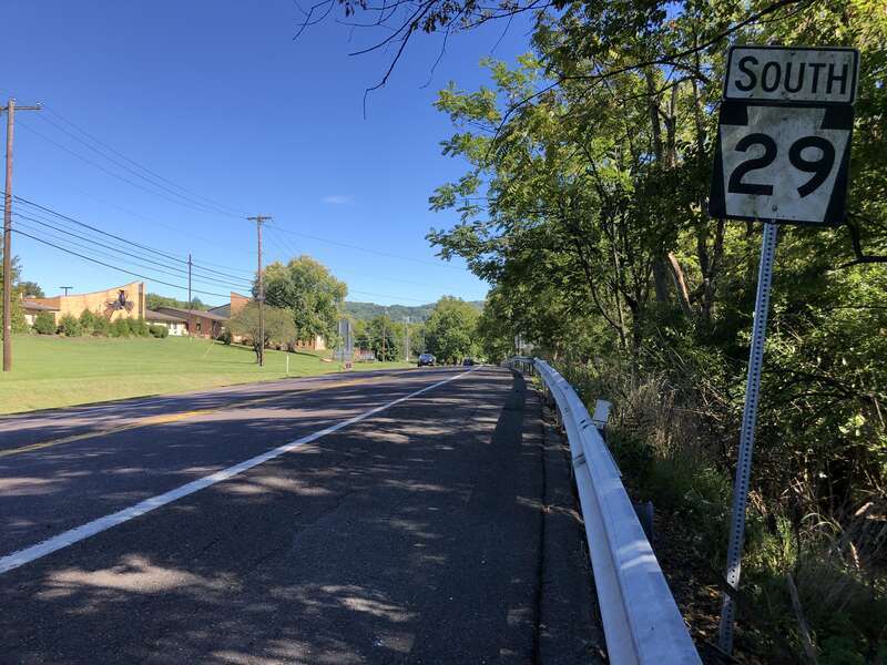 View south along Pennsylvania State Route 29 (Cedar Crest Boulevard) just south of Indian Creek Road in Upper Milford Township, Lehigh County, Pennsylvania