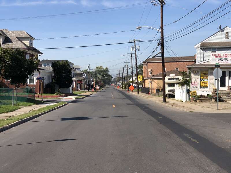 View west along Mercer County Route 650 (Lalor Street) at Adeline Street along the border of Hamilton Township and Trenton in Mercer County, New Jersey