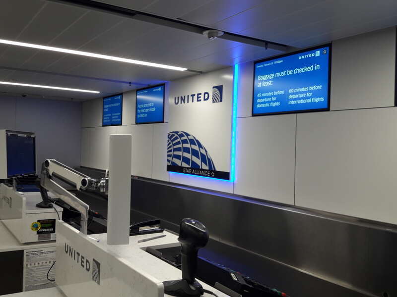 A United counter in Terminal 7 of LAX