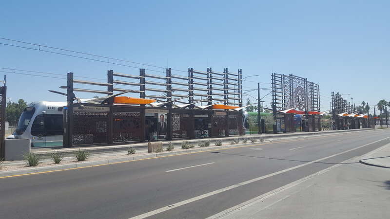 The Alma School/Main St Valley Metro Rail light rail station.