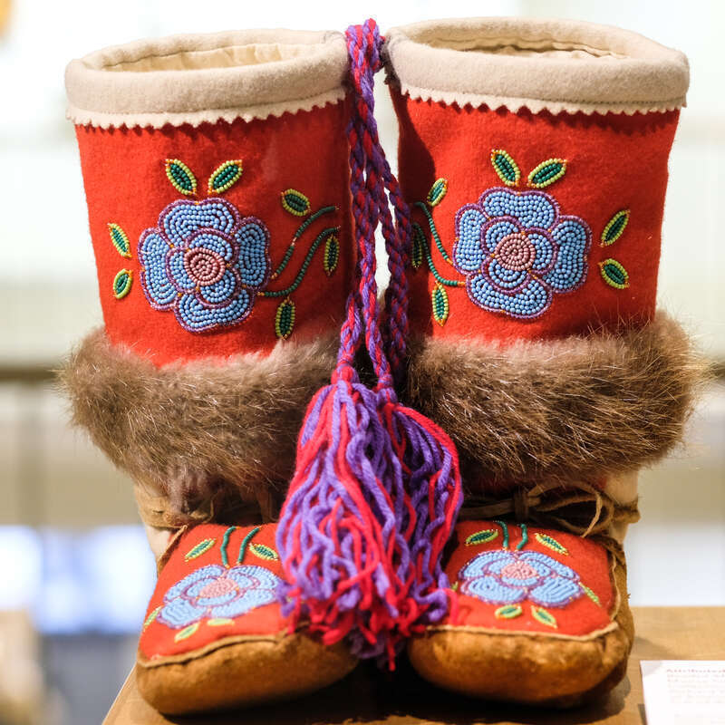 Anishinaabe or Canadian Cree boots at Tweed Museum of Art