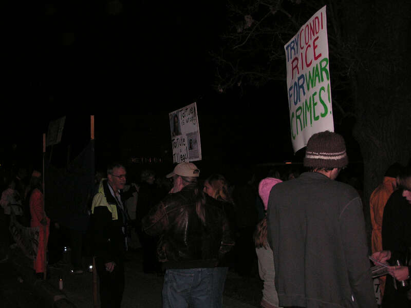 Anti-torture rally at Condoleeza Rice speech in St. Louis Park on November 8, 2009