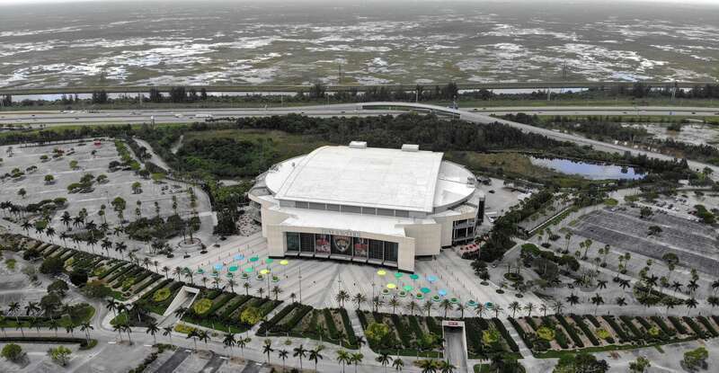 An aerial shot of the BB&amp;T Center in Sunrise, Florida which is also home to the Florida Panthers hockey team.