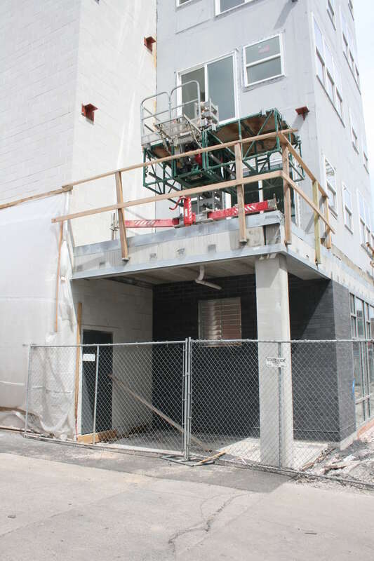 A stairwell exit along Farwell Avenue for the Latitude Apartments.