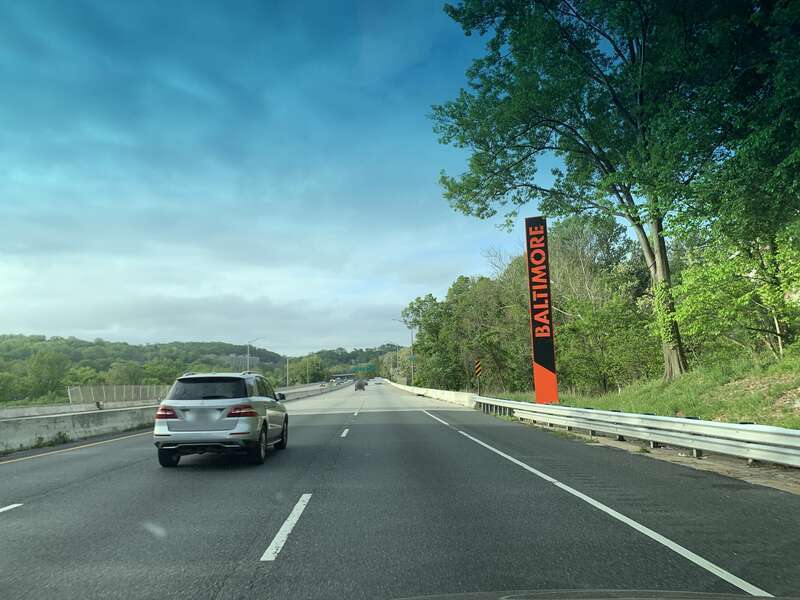 Baltimore City Gateway pylon along I-83 Jones Falls Expressway