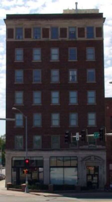 View from the north of Bennett Building in Council Bluffs, Iowa, on August 20, 2012. Listed on the National Register of Historic Places in Pottawattamie County, Iowa.