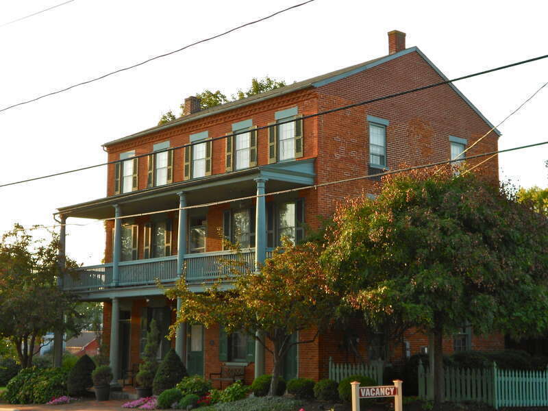 Bird-in-Hand Hotel on the north side of the Old Philadelphia Pike.  Now part of a hotel complex that includes at least 2 buildings on the south side of the pike.