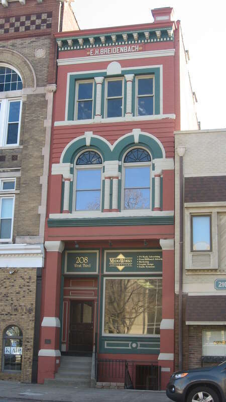 Front of the Breidenbach Building, located at 208 W. Third Street in Owensboro, Kentucky, United States.  Built in 1890, it is listed on the National Register of Historic Places, and it is part of a Register-listed historic district, the Owensboro