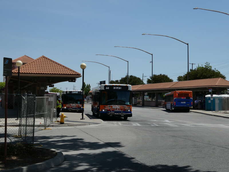 The bus plaza at Modesto Transportation Center in May 2022
