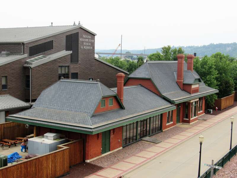 The former Chicago, Burlington and Quincy Railroad depot in Dubuque, Iowa. The building is now a part the National Mississippi River Museum &amp; Aquarium.