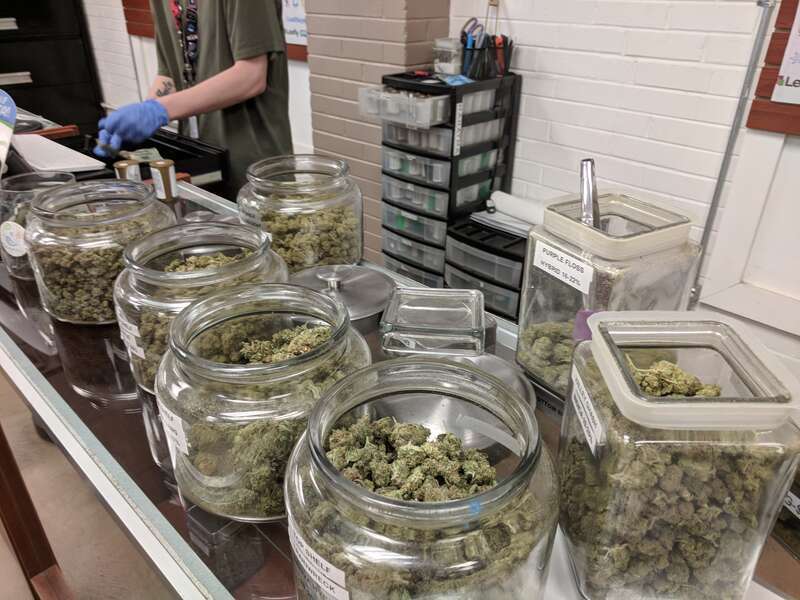 A variety of strains at a recreational marijuana dispensary in Denver, Colorado