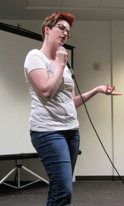 Charlie N. Holmberg at an "AuthorLink"; event at the Provo City Library for her book The Plastic Magician.