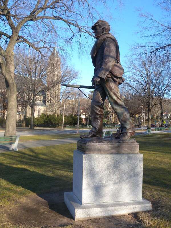 Looking east at statue on a sunny afternoon in Lincoln Park. See Historical Marker Database