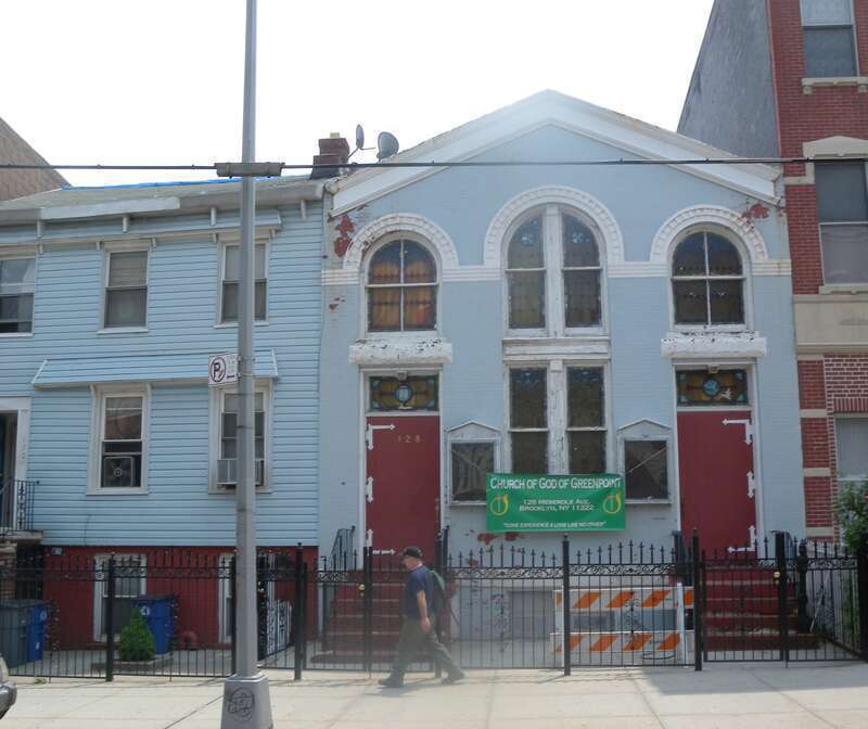 Looking south across Church of God Greenpoint on a partly sunny midday.