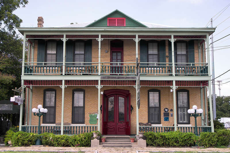 The Comal Hotel, now the Prince Solms Inn, in New Braunfels, Texas, United States. The hotel and adjacent Klein-Kuse House (behind the hotel) were designated Recorded Texas Historic Landmarks in 1979 and listed on the National Register of Historic