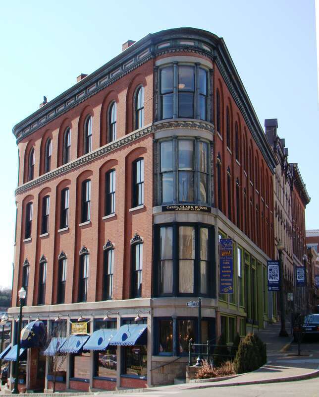 Downtown Norwich Historic District: Rockwell Building. Restaurant. This "flatiron" building is at the opposite end of the same block as the Carroll Building Flatiron.