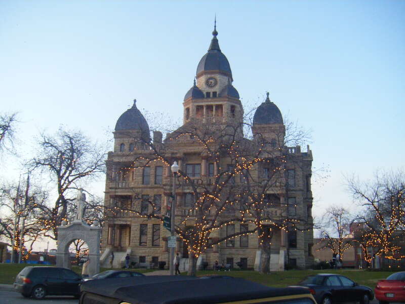 Viewed at night from across the street.