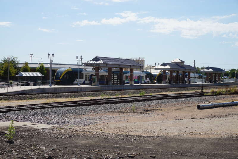 The DCTA A-train at Downtown Denton Transit Center in Denton, Texas (United States).