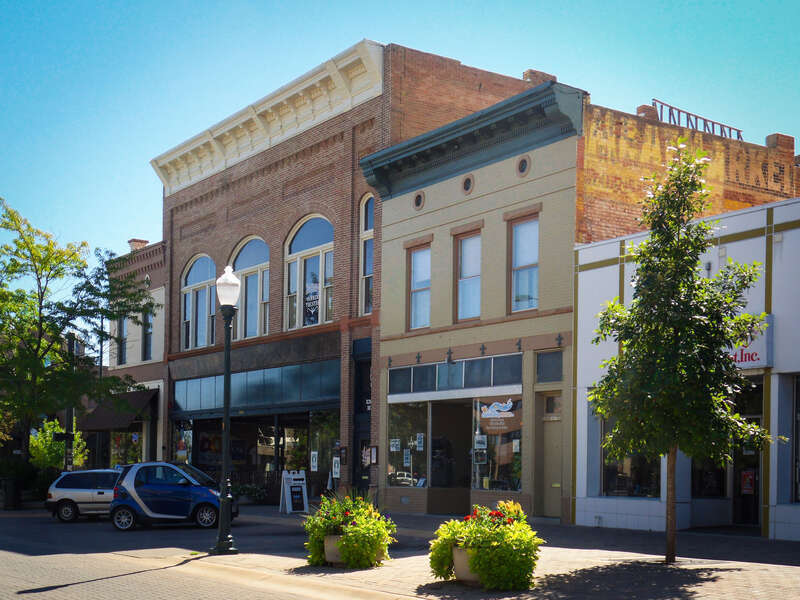 Historic buildings along 9th Street in Greeley, Colorado, USA