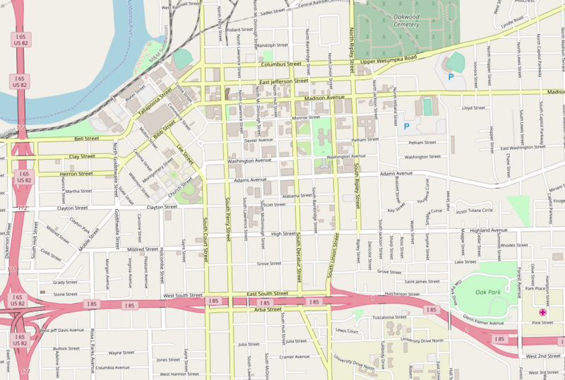 Map of area around downtown Montgomery, Alabama