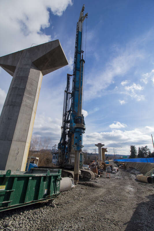 Looking at the area just south of the former South Bellevue Park &amp; Ride where column construction is taking place