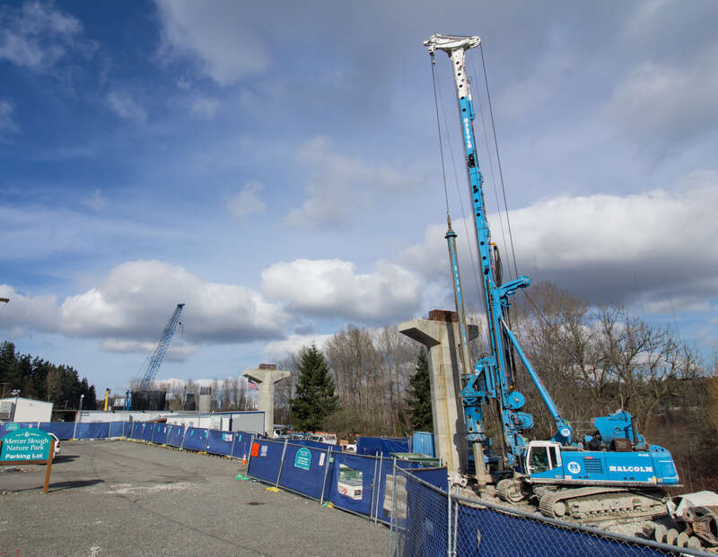 Looking at the area just south of the former South Bellevue Park &amp; Ride where column construction is taking place