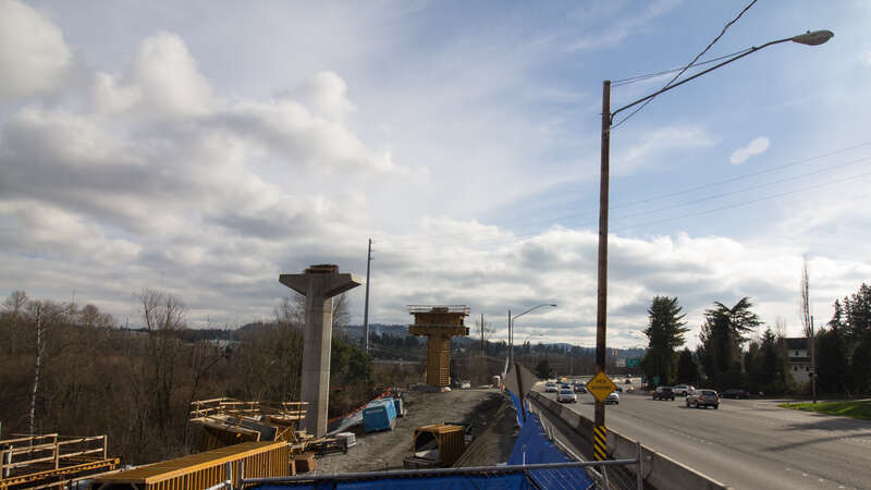 Looking at the area just south of the former South Bellevue Park &amp; Ride where column construction is taking place