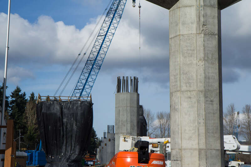 Looking at the area just south of the former South Bellevue Park &amp; Ride where column construction is taking place