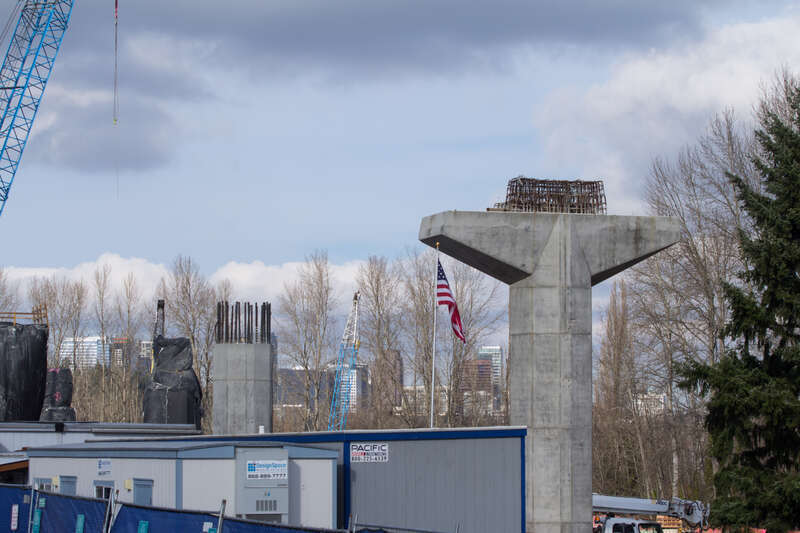Looking at the area just south of the former South Bellevue Park &amp; Ride where column construction is taking place