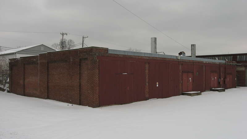Front and western side of the Showers Complex Warehouse, located at 333 W. Eleventh Street in Bloomington, Indiana, United States.  Built in 1909, it is a part of the Bloomington West Side Historic District, a historic district that is listed on the