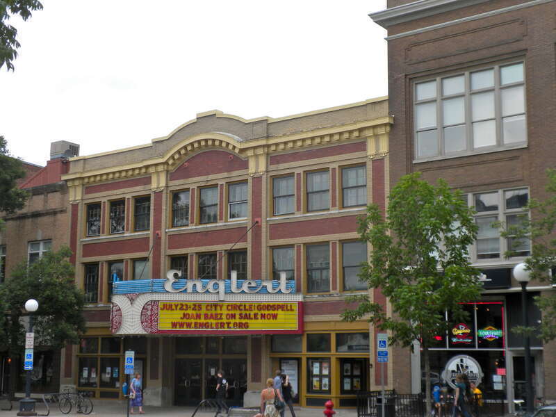 Englert Theatre on the NRHP since August 30, 2001. At 221 E. Washington St., Iowa City, Johnson County, Iowa near the University of Iowa Campus.  Built 1912 then burned and rebuilt. Next to the Paul Helen Building also on the NRHP.