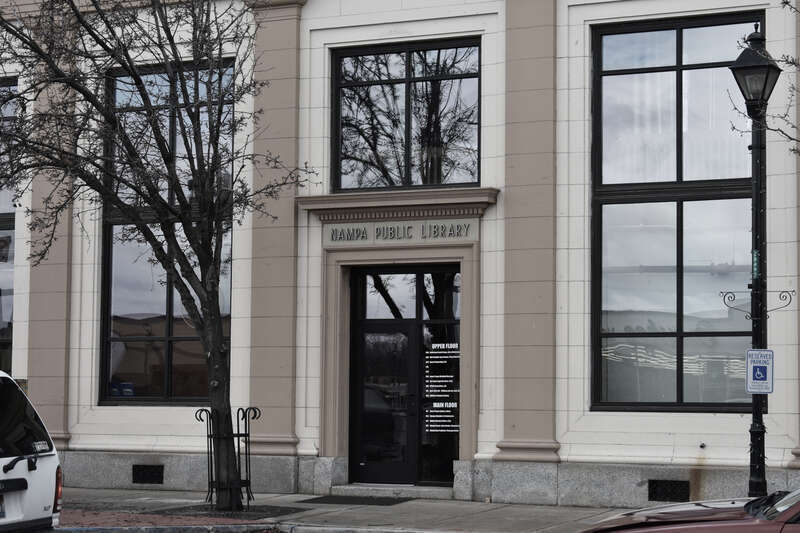 The side door of the First National Bank, also known as the Farmers and Merchants Bank, in Nampa, Idaho, was the former entrance to the Nampa Public Library.