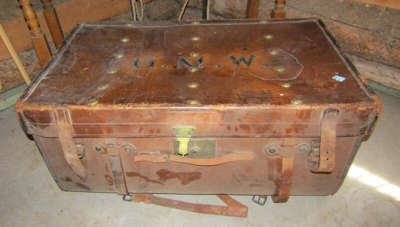 Pioneer settler suitcase in the Spanish Fork Pioneer Park.