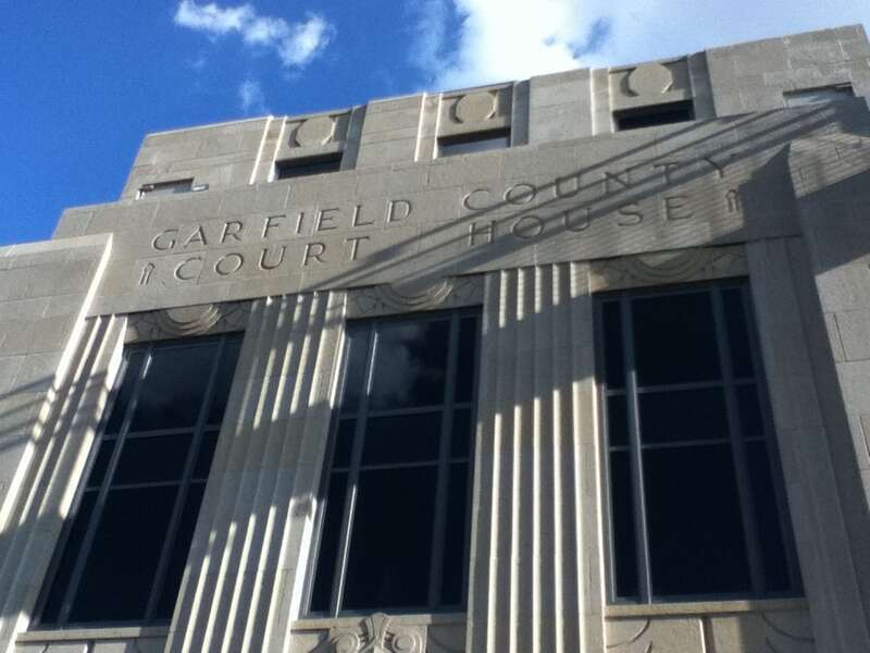 The front of the Garfield County Courthouse in Enid, Oklahoma.