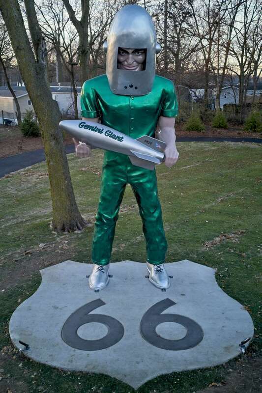 The Gemini Giant at its new location following restoration work.