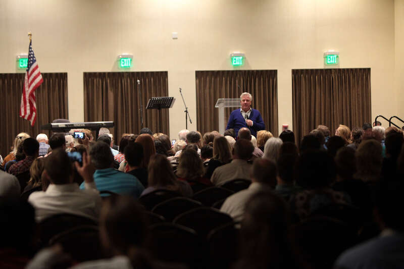 Glenn Beck speaking with attendees at an event titled "An Evening Devotional on the U.S. Constitution" in Mesa, Arizona. Please attribute to Gage Skidmore if used elsewhere.
