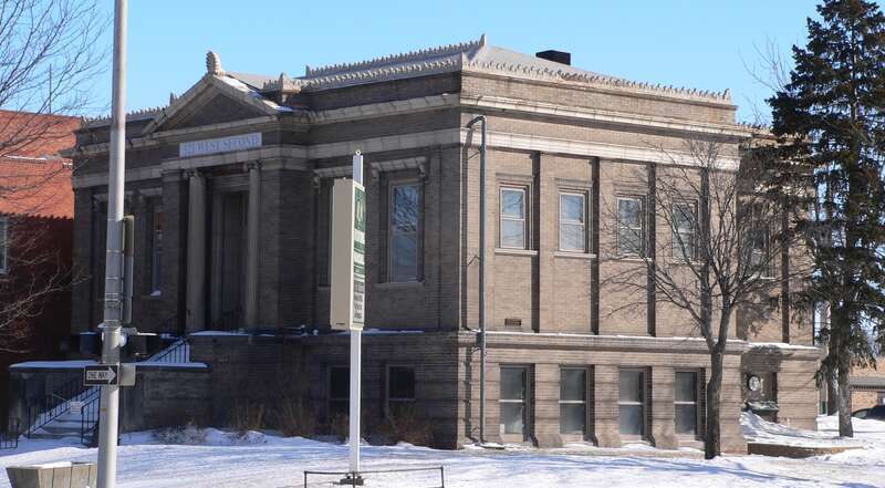 Grand Island Carnegie Library at 321 W. 2nd St. in Grand Island, Nebraska; seen from the northwest.  The building was designed in Classical Revival style by architectural firm Tyler &amp; Son, and built in 1903.  It is listed in the National Register