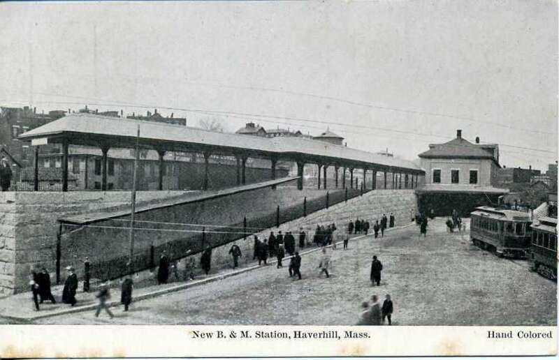 Undivided back postcard of the Boston &amp; Maine Railroad's Haverhill station. It is from between 1905 (when grade separation was conducted in Haverhill) and 1907 (when divided back postcards entered use).
