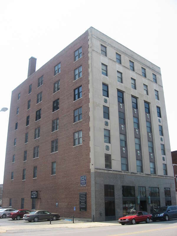 Front and eastern side of the I&amp;M Building, located at 220 W. Colfax Avenue in South Bend, Indiana, United States.  Built in 1929, it is listed on the National Register of Historic Places.