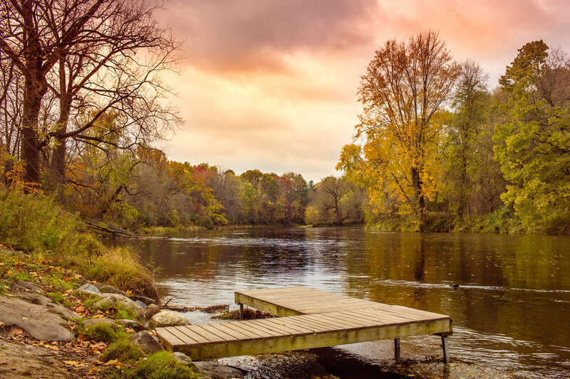 canoe dock, chippewa nature center, midland, mi.  chippewa and pine rivers.