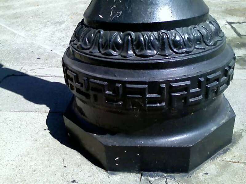 Swastikas on a lamppost in Uptown Whittier, California.