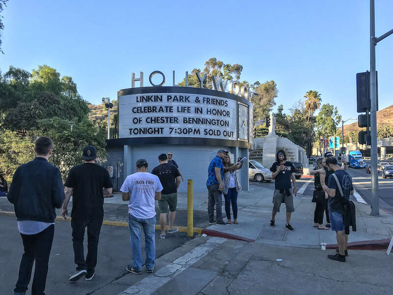 "Linkin Park &amp; Friends, Celebrate Life in Honor of Chester Bennington": Sign at the Hollywood Bowl in Los Angeles on October 27, 2017