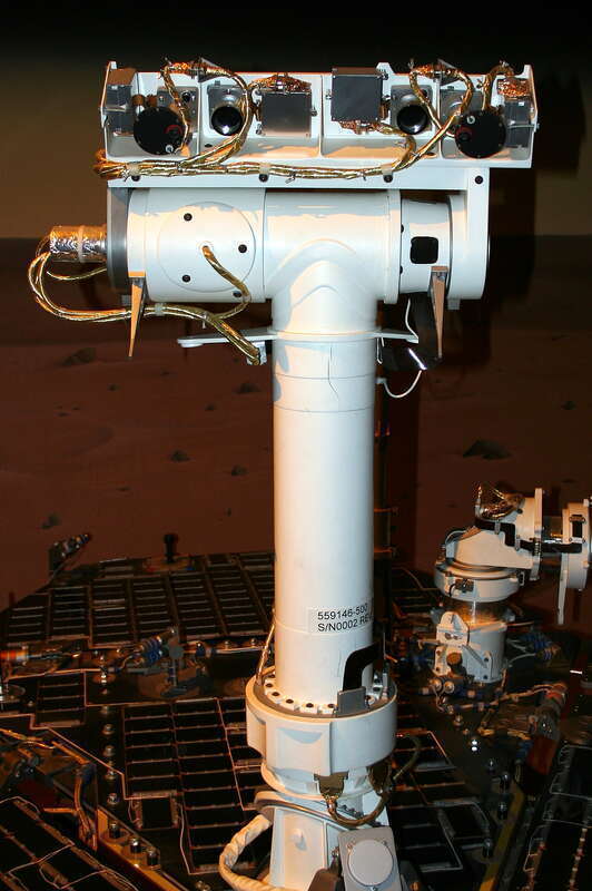 PanCam Mast Assembly (PMA) aboard Mars Exploration Rovers, from full scale reproduction on display at the Virginia Air and Space Center