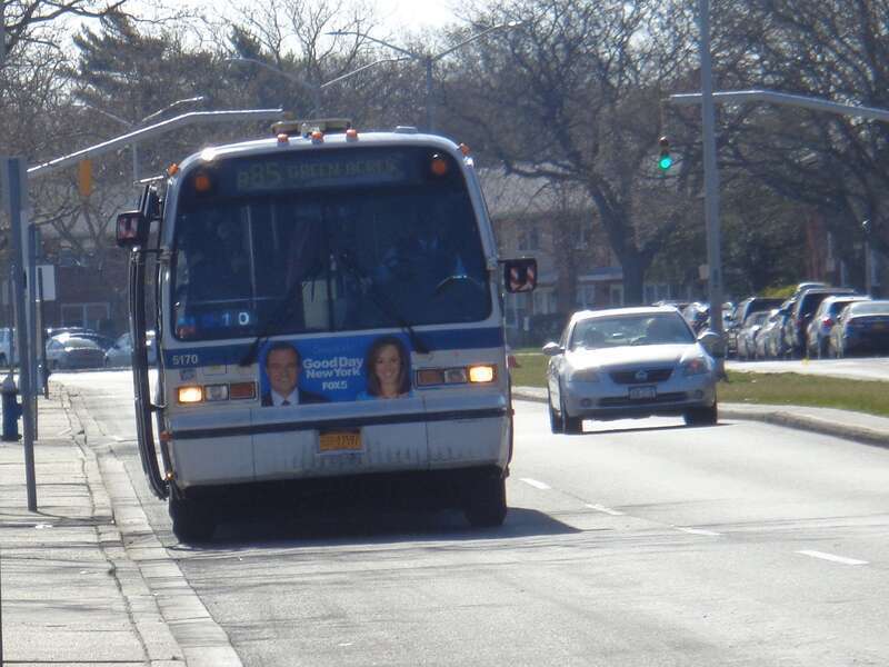 A terminated Q85 bus at Green Acres Mall in Valley Stream, Nassau County.
