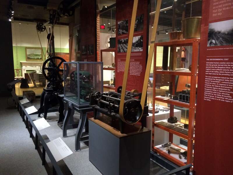Machinery from local factories, displays on the local economy, immigration and environment